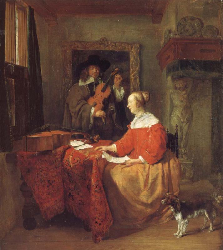 Gabriel Metsu A Woman Seated at a Table and a Man Tuning a Violin